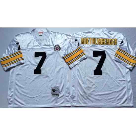 Men Pittsburgh Steelers 7 Ben Roethlisberger White M&N Throwback Jersey